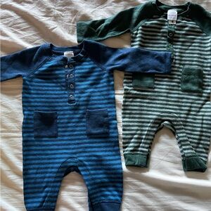 Two Hanna Andersson 100% cotton flatback rib knit Rompers